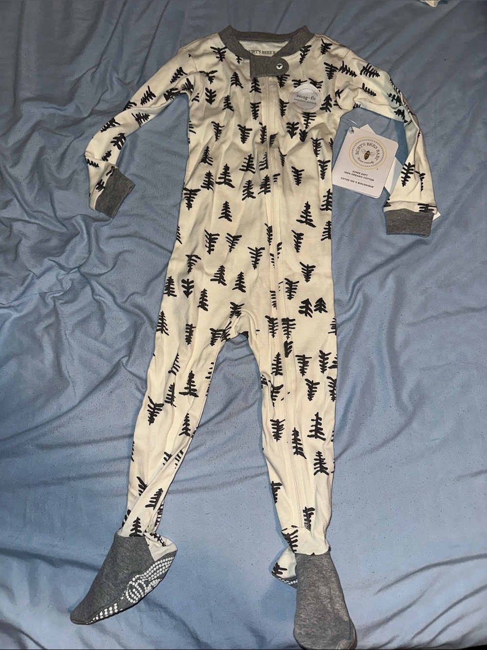 Cozy Cream One-Piece Footed Pajama with Black Tree Print